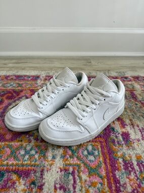 Air Jordan 1 Low Triple White Leather Sneakers